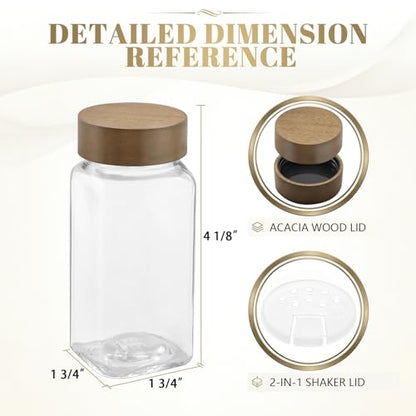 ZEHIQ 12Pcs 4oz Square Glass Spice Jars with Labels and Acacia Wood Lids | Food-Grade Seasoning Containers, Moisture-Proof, Shaker Lids, 268 Labels, Markers, Funnel, Brush, for Cabinet Drawer