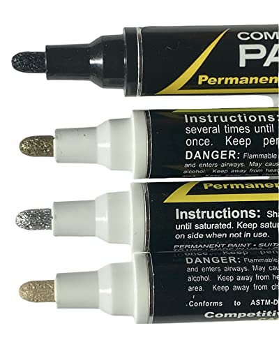 Enamel Paint Markers - MPD-15 MEDIUM - Mineral Tones - Permanent, Waterproof, Quick-drying (Mineral Tones | Black, Silver, Gold, Tan) - color: Mineral Tones | Black, Silver, Gold, Tan