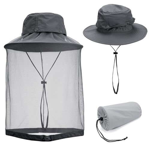 Mosquito Head Net Hat with Hidden Net Mesh for Outdoor Lover Hiking Fishing Beekeeping Gardening Men or Women (Dark Grey) - color: Dark Grey