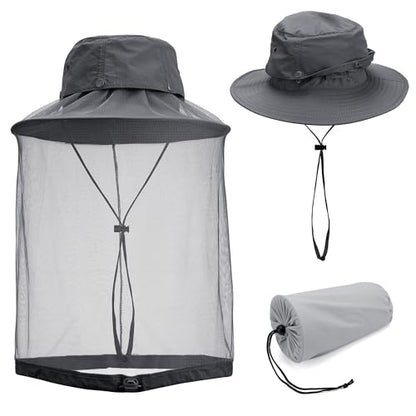 Mosquito Head Net Hat with Hidden Net Mesh for Outdoor Lover Hiking Fishing Beekeeping Gardening Men or Women (Dark Grey) - color: Dark Grey