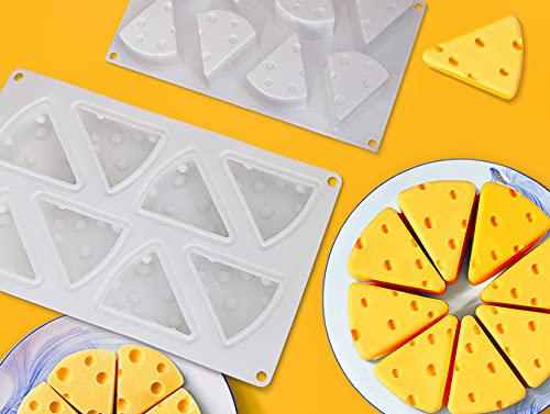 Cheese Shape Silicone Mold, BPA Free 8 Cavities Food Grade Mould for Cheese Cake Mousse Cake Brownies Chocolate Cheese Ice Cream Soap 11.9''x7.1''x1.7''