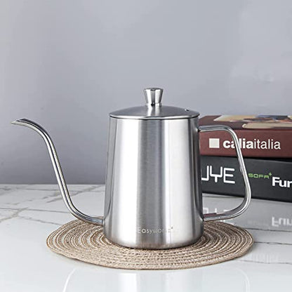 Easyworkz Gage Gooseneck Pour Over Coffee Kettle 20 oz Stainless Steel Hand Drip Long Narrow Spout, Silver - color: Silver