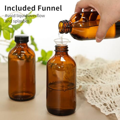 24 Pack 8oz Amber Glass Boston Round Bottles with Phenolic Polycone Caps – Airtight, Leak-Proof Brown Glass Containers for Kombucha Brewing, Storing Condiments, Essential Oils, and Homemade Solutions - size: 8oz