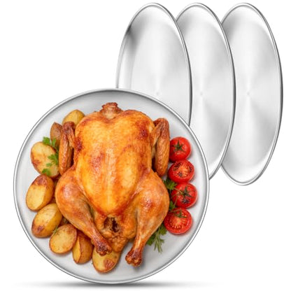 Stainless Steel Plates, 4 Pack 11.8 inch Large 201 Metal Food Serving Plate Set, Reusable Snack Eating Dishes Round Shatterproof Brushed Finish Dish Silver Dinner Lunch Oven Dishwasher Safe - size: 11.8"