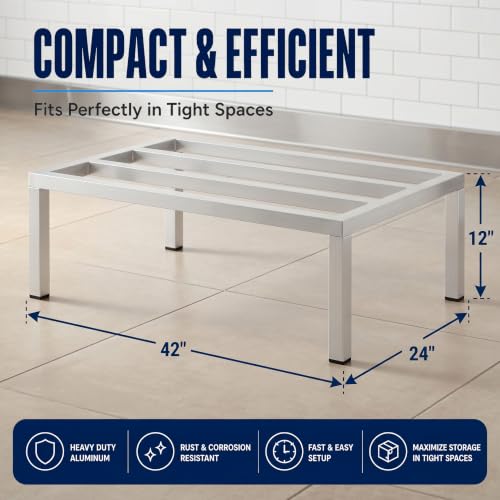 42" x 24" x 12" Aluminum Dunnage Rack – Heavy Duty Floor Storage Stand, NSF for Commercial Use - size: 42"W x 24"D x 12"H
