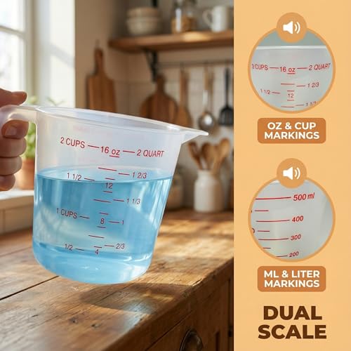 16 Pcs 2 Cup/16 Oz Plastic Measuring Cups With Spout And Handle | 1000ml Clear Graduated Measuring Cups With Oz And Ml Markings For Water, Flour, Liquids, Baking, Cooking And Mixing - color: 16 Pcs, size: 2Cup/16OZ