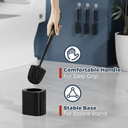 Toilet Brush, 3 Pack Toilet Brush and Holder Set Bathroom Accessories, Toilet Bowl Brush and Holder with 3 Crevice Brush for Bathroom, Toilet Scrubber Brush (Black) - color: Black
