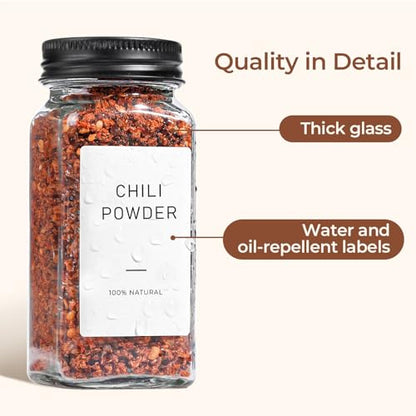 ComSaf Glass Spice Jars with with Labels 4 oz 24 Pack Small Square Bulk Set | Empty Containers, Seasoning Herb Powder, Salt Pepper Chili, Spice Rack Organization, Kitchen Cabinet Storage, Funnel Included - color: Metal Black Lids