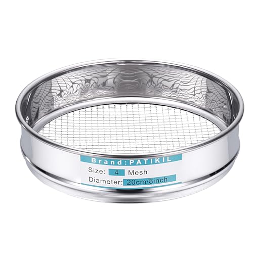 PATIKIL 4 Mesh(5mm) Lab Sieve, 7.9"(20cm) Diameter Sifting Screen 304 Stainless Steel Wire Cloth Fine Mesh Sieve for Industrial Laboratory Home Soil Sifter Dry Sift Screens Hash - size: 4 Mesh(5mm)/7.9"