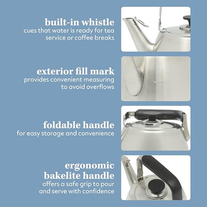 Sur La Table Kitchen Essentials 1.9-Quart Heavy Gauge Brushed Stainless Steel Whistling Tea Kettle – Durable Stovetop Kettle - color: Brushed Stainless, size: 1.9 Quarts