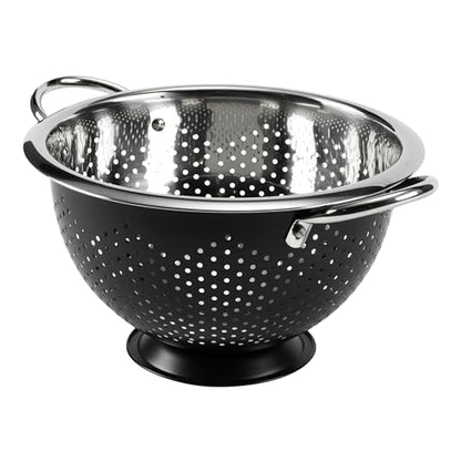 GoodCook Colander Premium Stainless Steel Construction with Handles and Elevated Pedestal Foot, 5-Quart, Black
