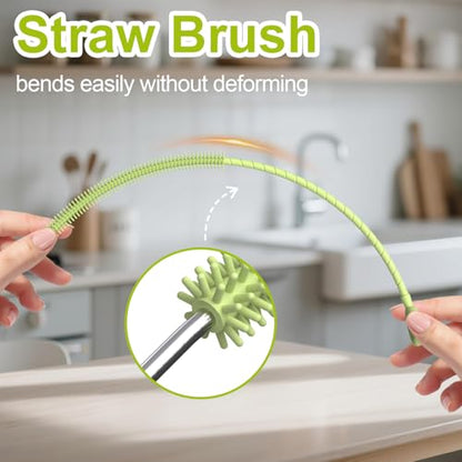 YOTIME Silicone Straw Cleaner Brush, 2 Pcs Reusable Straw Brush(6mm+9mm) for Cleaning Narrow & Wide Straws, Tumblers, Green - color: Green