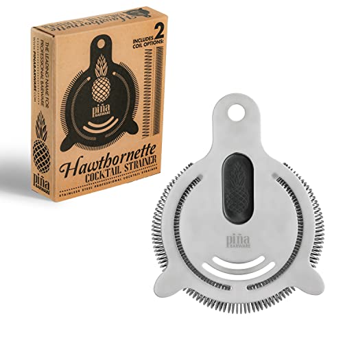 Piña Barware's The Hawthornette - Stainless Steel Commercial Hawthorne Style Cocktail Bar Strainer with Two Coils, Polished Finish 1 Pack - color: Mirror Polished, 1 Strainer