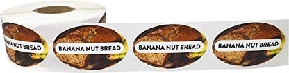 Banana Nut Bread Grocery Store Food Labels 1.25 x 2 Inch Oval Shape 500 Total Adhesive Stickers - color: Banana Nut Bread