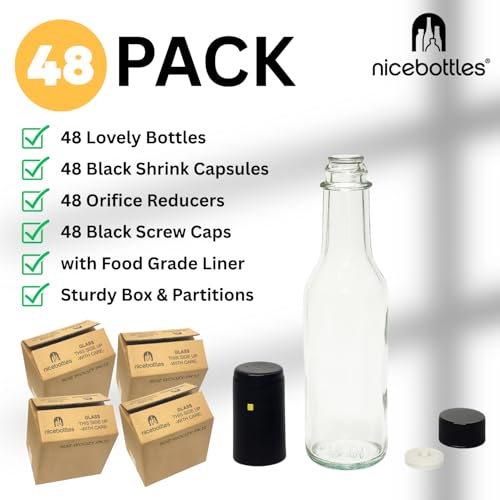 nicebottles Clear Glass Woozy Bottles with Shrink Capsules, 5 Oz - 4 Cases of 12 units, 48 Total - size: Pack of 48