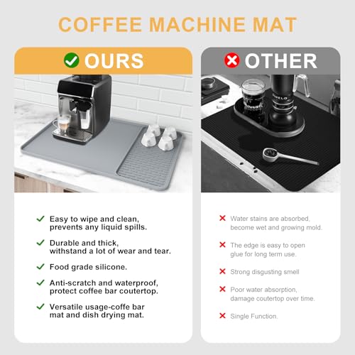 Silicone Coffee Mat, 24'' x 16'' Bar Mat with Detachable Dish Drying Mat for Countertops, Fits Under Coffee Maker, Machine, Espresso Machine, Dish Rack - color: Gray, size: 16" x 24"