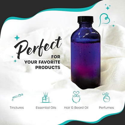 Nevlers 8 Oz Glass Bottles with Lids, Funnel, Brush, Marker & Labels | 18 Pack Leakproof 8oz Bottles with Lids | Cobalt Blue Bottle Set| Use as Glass Juice Jars , Vanilla Extract Making Kit & More - color: Blue