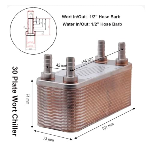 20/30/60 Plates Heat Exchanger Wort Chiller Cooler SUS 304 Stainless Steel For wort Cooling(30 Plates 1/2" Barbed 12.7mm) - size: 30 Plates 1/2" Barbed 12.7mm