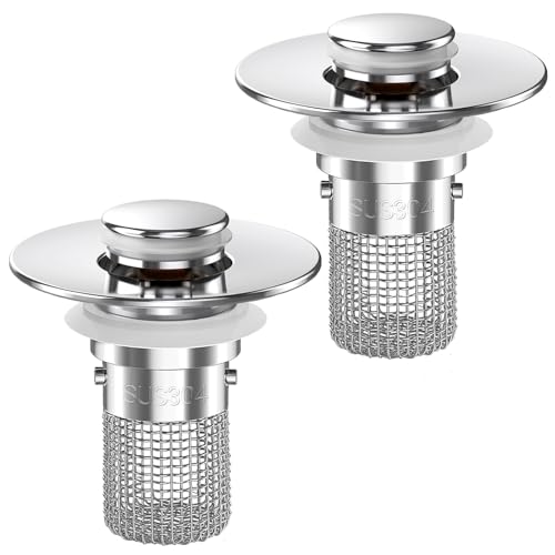 Bathroom Sink Drain Strainer,(2PCS) Pop-up Sink Drain Strainer with Removable Stainless Steel Strainer Basket Hair Catcher, Bathroom Sink Strainer for Bathroom Sink Stopper Replacement - color: Sliver-2