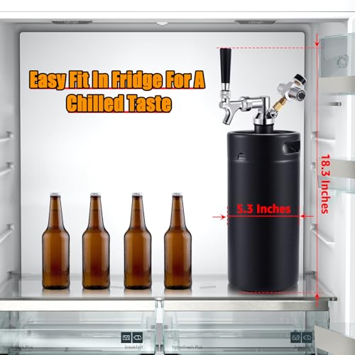 128oz Mini Keg Growler - Mini Beer Keg for Home Bar, Stainless Steel Portable Beer Growler Tap System, Mini Kegerator, Draft Beer Dispenser Beer Gifts For Men and Beer Lovers (Matte Black)