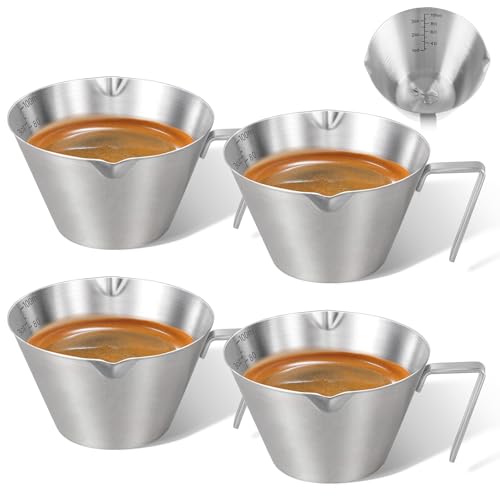 4Pcs Stainless Steel Espresso Cups, Double Spout Metal Espresso Measuring Cup with Handle, Dual Scale Espresso Shot Cup with V-Shaped Mouth, 3.4oz/100ml (Silver) - color: 10_ Silver 4pcs
