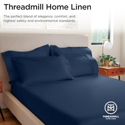 Threadmill 100% Cotton Sheets for Twin Size Bed - 600 Thread Count Twin Bed Sheets Set with 15” Deep Pocket - Sateen Weave 3-Piece Bedding Set with Cooling Effect, Folkstone Blue - color: Folkstone Blue Solid, size: Twin