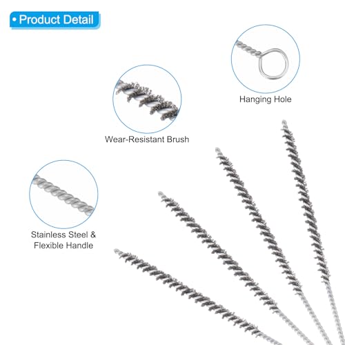 PATIKIL 12" Wire Tube Cleaner, 8Pcs 0.2" Diameter Stainless Steel Wire Tube Cleaner Pipe Cleaning Supplies for Auto Parts, Bottles, Tubes, Silver Tone - size: 0.2"