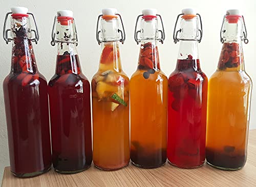 Deluxe Kombucha Starter Kit with Kombucha SCOBY & Starter Tea, Full Kombucha Kit with Bottles Swing Top Glass Bottles Kombucha Brewing Kit + 6 Bottles to Flavor Kombucha (Amber Bottles) - color: Amber