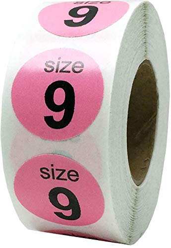 Shoe Size 9 Pink Stickers for Retail Clothing – 3/4 Inch Round, 500 Semi-Gloss Adhesive Labels Per Roll for Footwear Inventory, Organization, and Display – Made in the USA - color: Pink Size 9