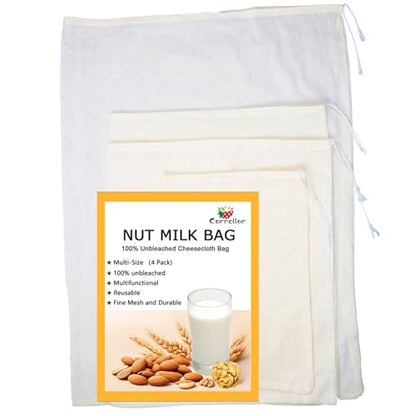 4Pack Nut Milk Bags,4 Sizes Unbleached Cotton Cheesecloth Bags,Food Strainer Bags,Reusable Muslin Strainer Bags for Yogurt,Juice,Wine,Cheese making(8x12"/12x14"/12x16"/16x22") - size: 8x12"/12x14"/12x16"/16x22"