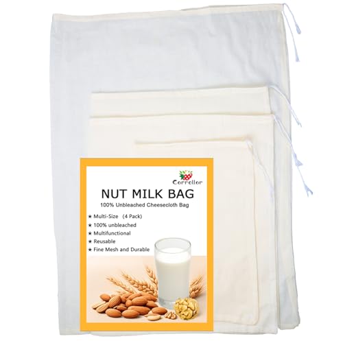 4Pack Nut Milk Bags,4 Sizes Unbleached Cotton Cheesecloth Bags,Food Strainer Bags,Reusable Muslin Strainer Bags for Yogurt,Juice,Wine,Cheese making(8x12"/12x14"/12x16"/16x22") - size: 8x12"/12x14"/12x16"/16x22"