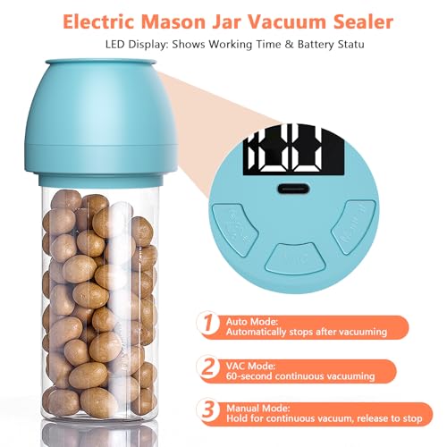 Zivif Electric Mason Jar Vacuum Sealer Kit for Wide & Regular Mouth Jars, Automatic Jar Sealer for Food Storage & Fermentation, Includes 10 Mason Jar Lids, Blue - color: Blue
