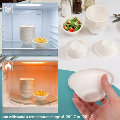 LeonBach 100 Pack 6oz Natural Bagasse Fiber Bowls, Small Disposable Paper Bowls Microwavable Safe Sample Snack Cups Charcuterie Serving Cups for Sauce Portion Condiment Ice Cream Desserts, White - color: White, style: 6oz-100 Pack