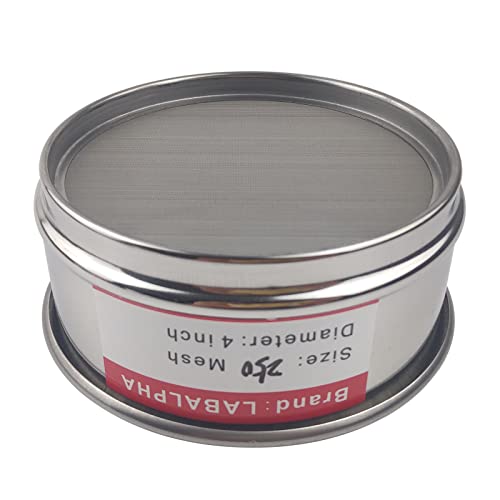 LABALPHA 250 Mesh Lab Sieves, Test Sieve #250 Mesh, 4'' Diameter, 304 Stainless Steel Wire Cloth (0.063mm) - size: 250 mesh (0.063mm)