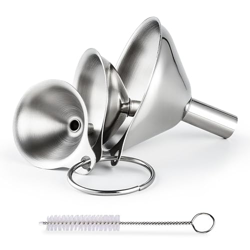 Supercenter Kitchen Funnel, Mini Funnel, Set of 3, Round Ring & Clean Brush | Stainless Steel,Perfect for Transferring Liquids, Oils, Powders, Spices