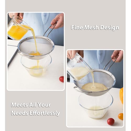 18/8 Stainless Steel Fine Mesh Strainer Skimmer - Heavy-Duty Food-Grade with Heat-Resistant Handle for Frying & Grease Straining, 3 Sets - size: 3-Sets