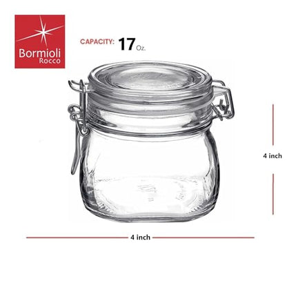 Bormioli Rocco Fido Clear Glass Jar with 85 mm Gasket,0.5 Liter (Pack of 2) - size: 17.5 oz