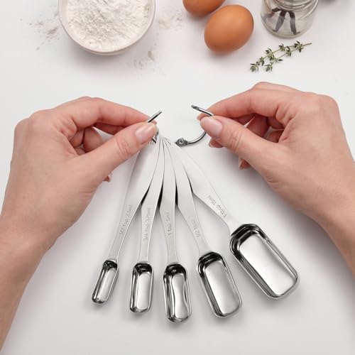 FANGSUN Stainless Steel Measuring Cups and Spoons Set of 10, Stainless Steel Measuring Spoons with Long Handles & Engraved Measurements, Fits in Spice Jars, for Baking & Cooking - style: Spoons&Cups - Set of 10
