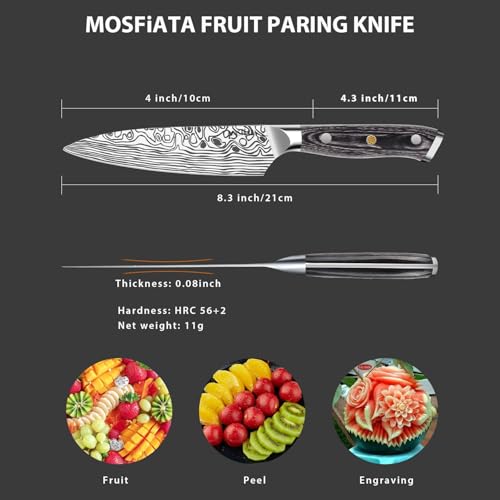 MOSFiATA 4 Inch Paring Knife, Kitchen Knife Fruit Knives with Sheath, German High Carbon Stainless Steel EN1.4116 Precision Cooking Vegetable Knife for Carving, Peeling, Trimming - style: 4 inch paring knife