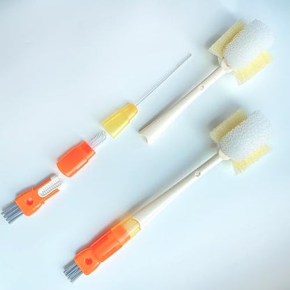 5 in 1 Bottle Cleaning Brush Set, 2026 Multifunctional Cleaning Brush for Cup Lid, 5 in 1 Bottle Brush, Detail for Baby Bottle Nipple & Straw, Water Bottle Cleaner, 2 Pack Set - color: Orange