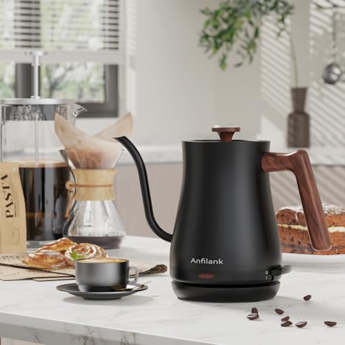 Anfilank Gooseneck Electric Kettle with Thermometer, 0.8L Small Electric Tea Kettle, 1200W Fast Heat, Precision Pour for Coffee & Tea, Auto Shut Off & Dry Boil Protection, Stainless Steel