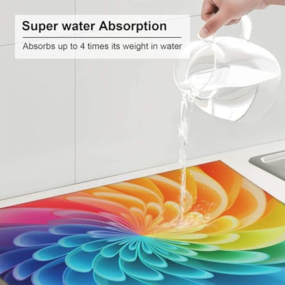 Rainbow Dynamic Print Dish Drying Mat for Kitchen Counter Ultra Absorbent Microfiber Dishes Drainer Mats Washable Drying Pads for Sinks 16 x 18 In - color: Rainbow Dynamic