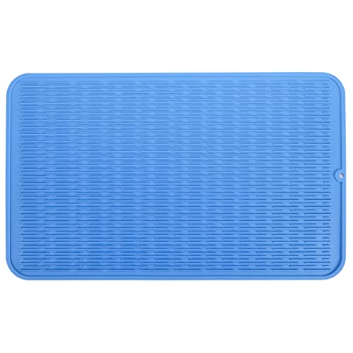 MicoYang Silicone Dish Drying Mat for Multiple Usage,Easy clean,Eco-friendly,Heat-resistant Silicone Mat for Kitchen Counter or Sink,Refrigerator or Drawer Liner Lichen BlueL 3XL 28 inches x 18 inches - color: Lichen Blue, size: 28"L x 18"W