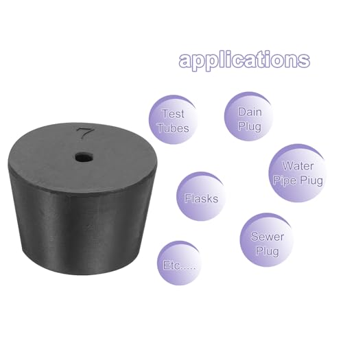 MECCANIXITY Rubber Tapered Plug 30mm to 37mm Solid Test Tubes Bungs Stopper with Hole Black for Lab Home 16 Pieces - size: 30mm-37mm