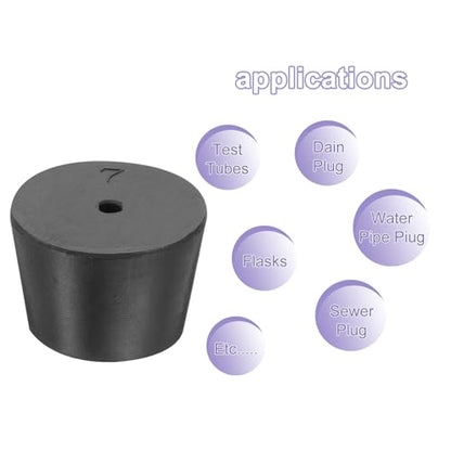 MECCANIXITY Rubber Tapered Plug 30mm to 37mm Solid Test Tubes Bungs Stopper with Hole Black for Lab Home 16 Pieces - size: 30mm-37mm
