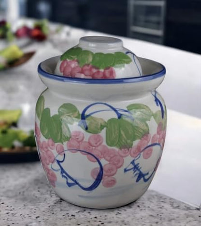 Medium Porcelain Pickling Jar 3 Liter with 2 Lids Fermenting Pickling Kimchi Crock Jingdezhen Chinese Korean (pink, 10.5")
