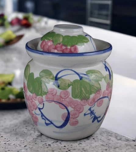 Medium Porcelain Pickling Jar 3 Liter with 2 Lids Fermenting Pickling Kimchi Crock Jingdezhen Chinese Korean (pink, 10.5")