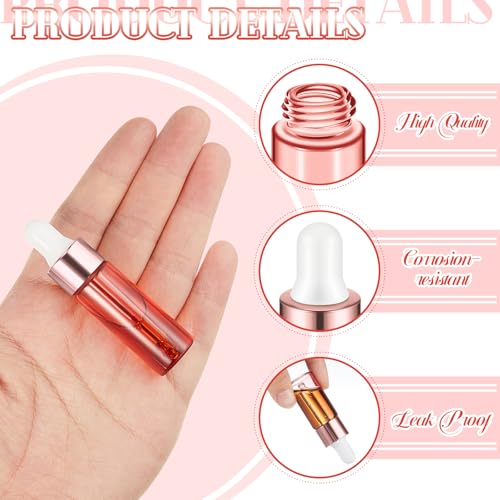 Didaey 100 Pcs 1/2/3/5/10/15 ml Mini Glass Oil Dropper Bottle Bulk, Clear Essential Small Empty Bottles Sample Containers Perfume Liquid Vials with Cap for Traveling (10 ml,Blush Pink) - color: Blush Pink, size: 10 ml