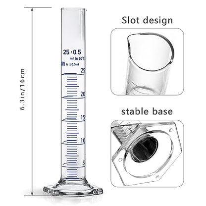 Thick Glass Graduated Cylinder Measuring Liquid Lab Hexagon Base Cylinders Come with Cylinder Brush (Glass, 25ML) - size: 25ml