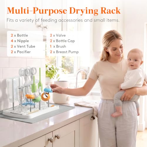 Lifewit Baby Bottle Drying Rack with Tray & Drain Mat, Portable Bottle Drying Tree for Home & Travel, Space Saving Dryer Holder for Nipples, Pump Parts, Pacifiers Storage, Newborn Essentials, BPA Free